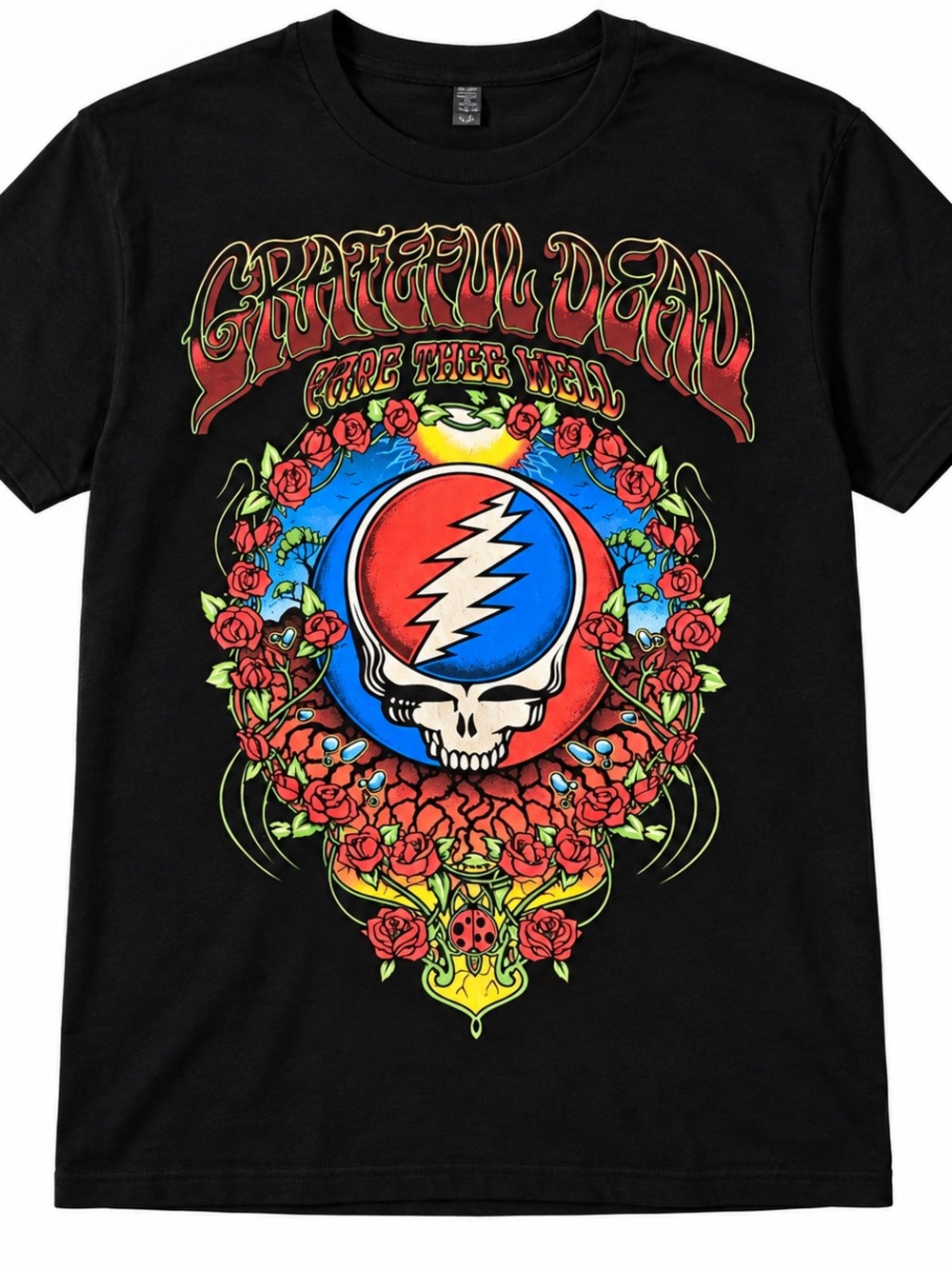 Tultex Black Grateful Dead Graphic Tee with Red and Blue Artwork